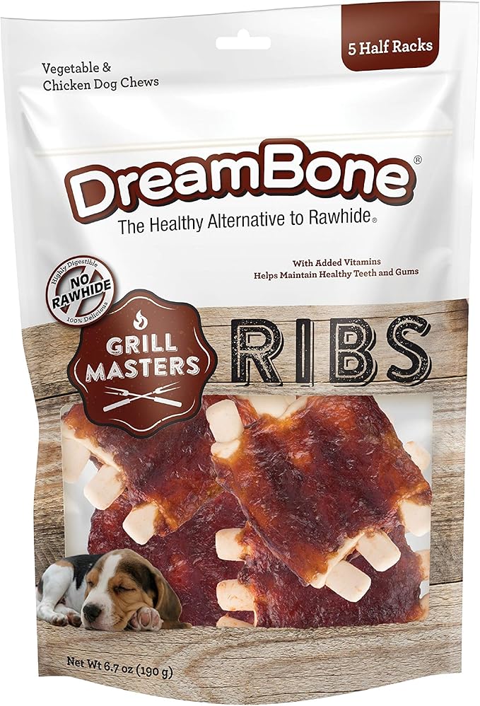 DreamBone Grill Masters Ribs, No-Rawhide Chews for Dogs, 5 Half Racks