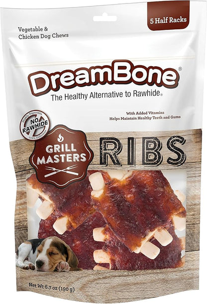 DreamBone Grill Masters Ribs, No-Rawhide Chews for Dogs, 5 Half Racks