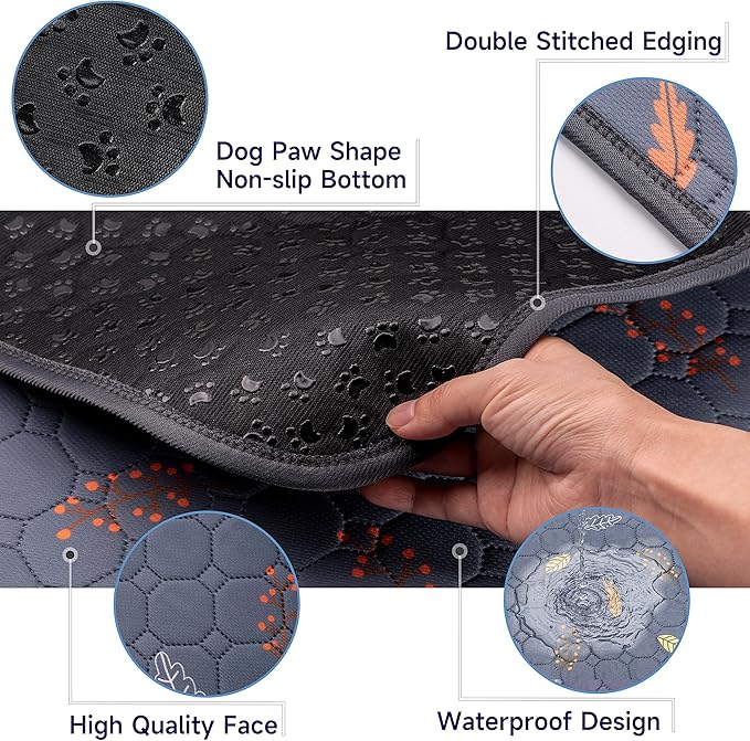 Sunheir 2 Pack Washable Guinea Pig Pee Pads, 24" x 48" Waterproof Reusable Guinea Pig Cage Liners, Absorbent Bedding Training Mat for Small Animal Guinea Pigs Rabbit Bunny Hamster (Leaves - Deep Grey)