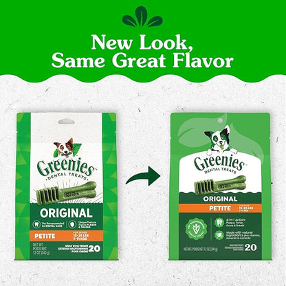 Greenies Veterinarian-Recommended Adult Natural Dental Dog Treats Petite Size, Dog Dental Chews, Original Flavor, 12 oz. Pack, 20 Count