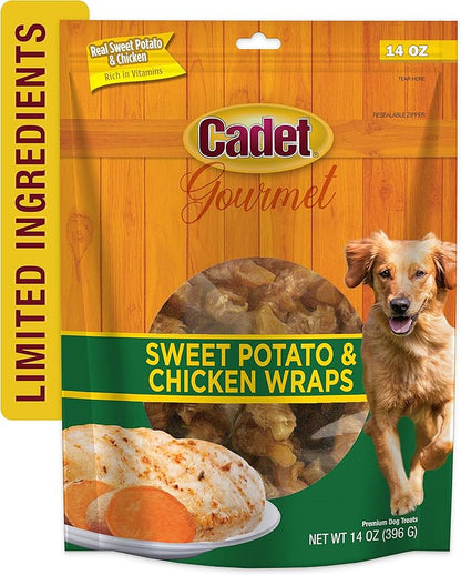 Cadet Gourmet Sweet Potato & Chicken Wraps Limited-Ingredient Dog Chews, Healthy and Natural Training Treats for Small and Large Dogs, 14 oz.