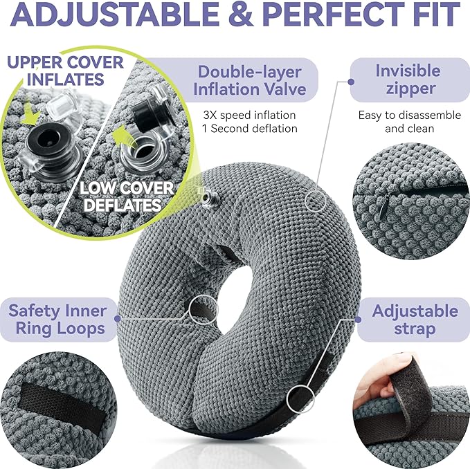 Loflaze Soft Inflatable Dog Cone Collar Alternative After Surgery - Dog Neck Donut E Collar for Large Medium Small Dogs Cats Post Surgery - Recovery Collar to Stop Licking - Grey, XL