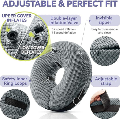 Loflaze Soft Inflatable Dog Cone Collar Alternative After Surgery - Dog Neck Donut E Collar for Large Medium Small Dogs Cats Post Surgery - Recovery Collar to Stop Licking - Grey, L