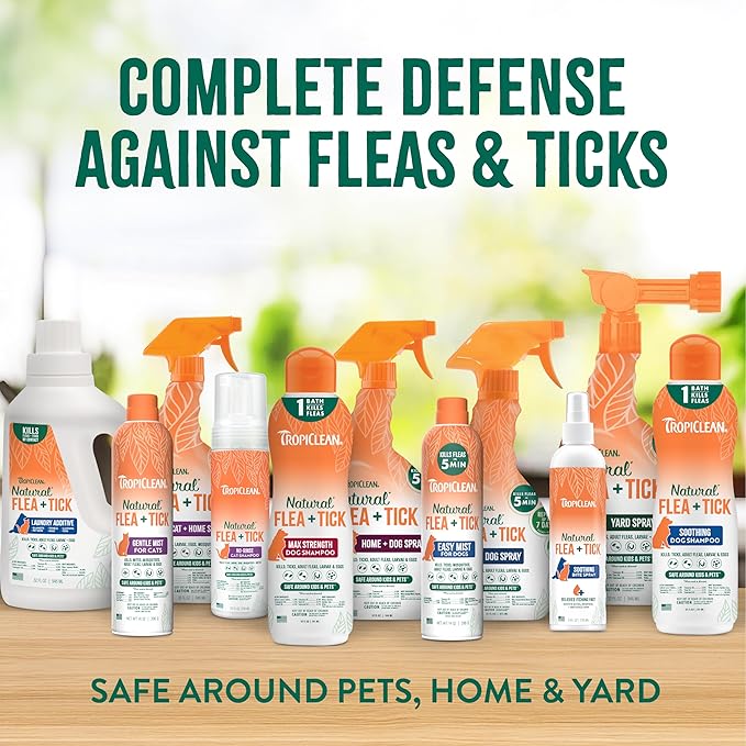 TropiClean Natural Flea & Tick Max Strength Shampoo & Bedding Spray Bundle, Dog Shampoo, Flea & Tick Treatment Protects & Repels - Made in USA