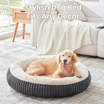 36 inches Donut Dog Bed for Large Dogs - Calming Round Pet Bed with Removable Cover,Washable Milk Plush Faux Fur, Fits Pets up to 80 lbs(Charcoal,Large)