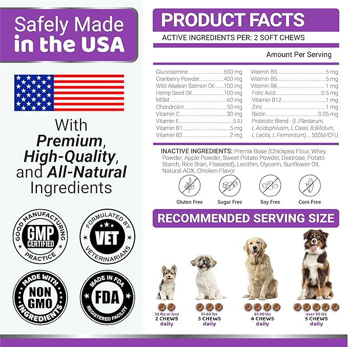Dog Vitamins and Supplements - 170 Treats - Dog Multivitamin Chewable with Glucosamine - Senior & Puppy Multivitamin for Dogs - Hip & Joint Support - Immune Health, Skin, Heart, Digestion, Probiotics