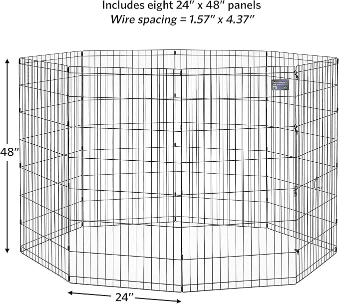 MidWest Homes for Pets 48-Inch Exercise Pen, for Indoor and Outdoor use, 16 Sq Feet of Play, Folding Dog Pen, No Door Design for Maximum Security, Easy to Set Up, Foldable Dog Playpen