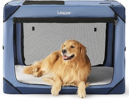 Lesure Collapsible Dog Crate - Portable Travel Kennel for Extra Large Dog, 4-Door Pet Crate with Mesh Windows, Indoor & Outdoor, Blue