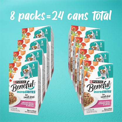 Purina Beneful Small Breed Wet Dog Food in Gravy, IncrediBites With Real Salmon - (8 Packs of 3) 3 oz. Cans