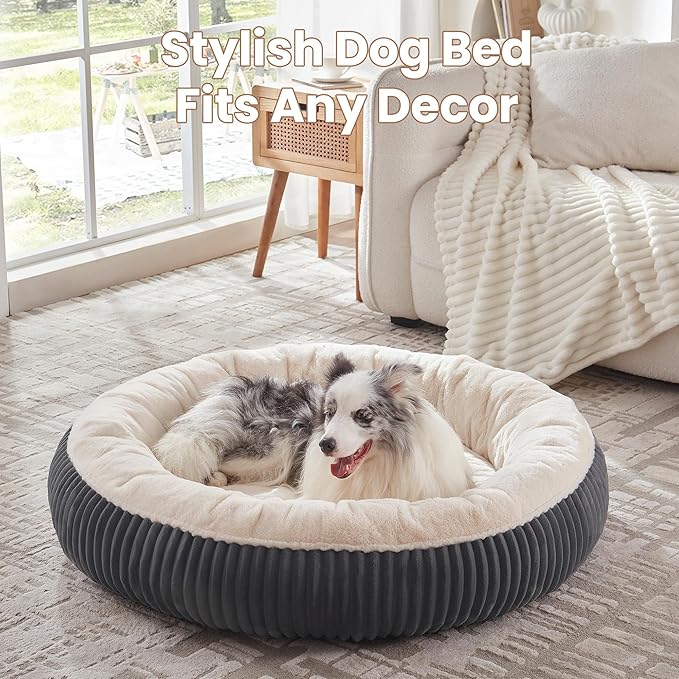 45 inches Donut Dog Bed for Extra Large Dogs,Calming Round Pet Bed with Removable Cover, Washable Milk Plush Faux Fur, Fits Pets up to 100 lbs(Charcoal,XL)