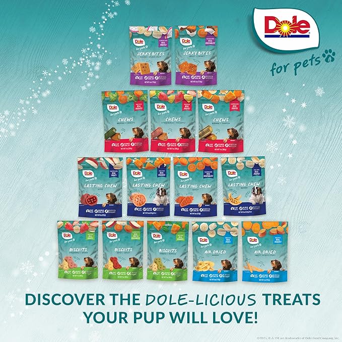 Dole for Pets Dog Biscuits Banana Blizzard Winter Flavor, Real Fruit Flavor Vegan Crunchy Treats, No Wheat Corn Soy or Artificial Additives, Bite Size Training Snacks for Dogs, 7 Oz
