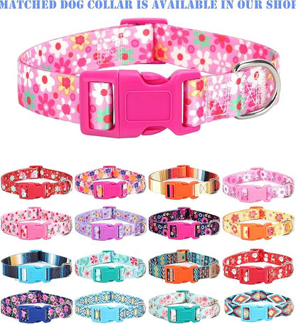 Moonpet Step in Dog Harness Leash Set- All Weather Reflective No-Pull Floral Pattern Padded Mesh Vest Harness for Cats Puppy Extra-Small Small Medium Large Dogs - Pink Flower - L