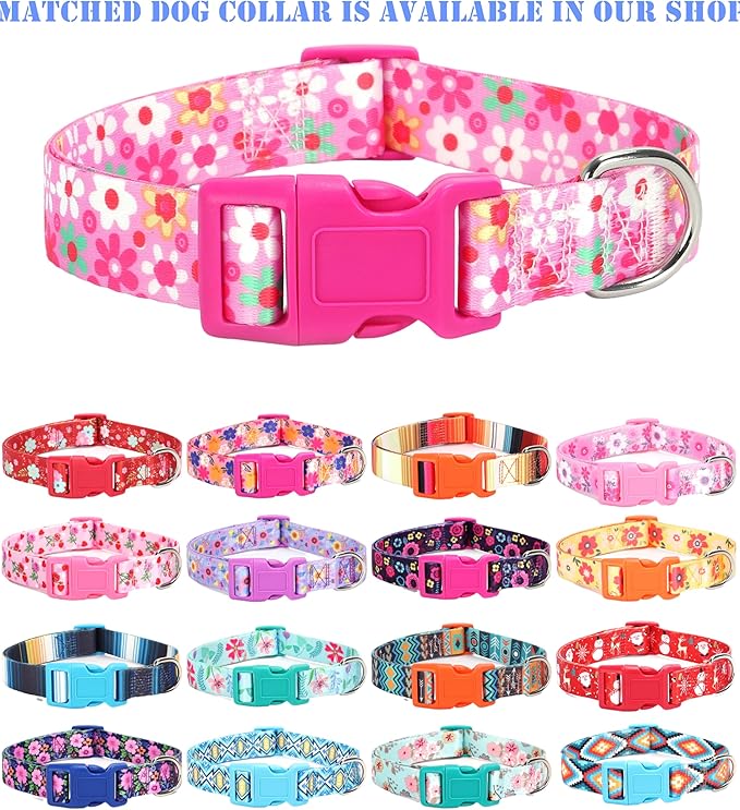 Moonpet Step in Dog Harness Leash Set- All Weather Reflective No-Pull Floral Pattern Padded Mesh Vest Harness for Cats Puppy Extra-Small Small Medium Large Dogs - Pink Flower - XL