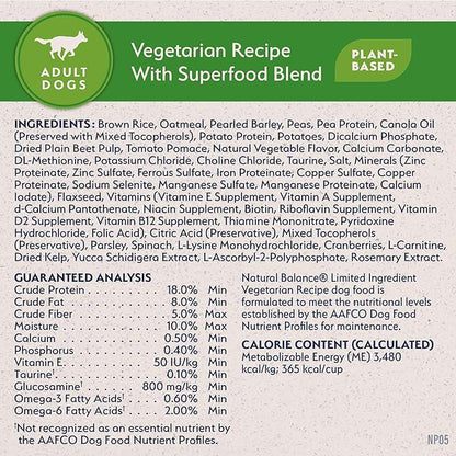 Natural Balance Limited Ingredient Adult Dry Dog Food with Vegan Plant Based Protein and Healthy Grains, Vegetarian Recipe, 12 Pound (Pack of 1)