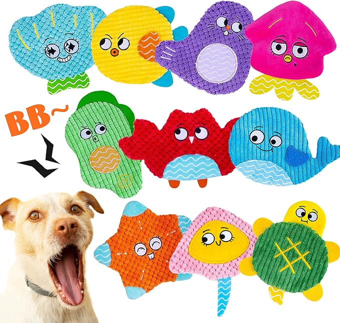 Squeaky No Stuffing Dog Toys 10 Pack,Crinkle Dog Toys for Small Medium Breed,Durable Plush Dog Toys,Cute Animal Stuffless Pet Toys,Interactive Puppy Teething Chew Toys for Entertaining