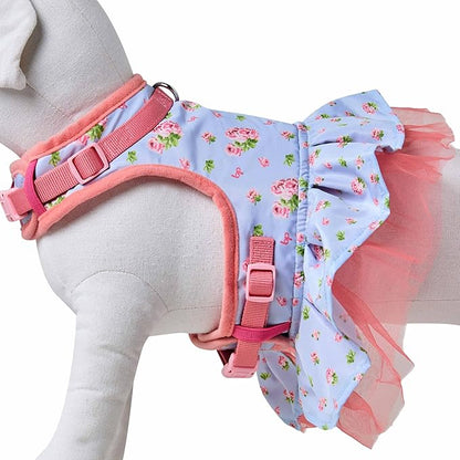 Blueberry Pet Soft & Comfy Floral No Pull Dog Harness Dress, Small Dog Harness, X-Small, Adjustable, Lightweight, Pastel Blue