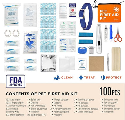 ARCA PET First Aid Kit 3 Piece Set - Each for Home, Car & Travel. Dog First Aid Kit with Thermometer, Tick Remover Kit & Many More