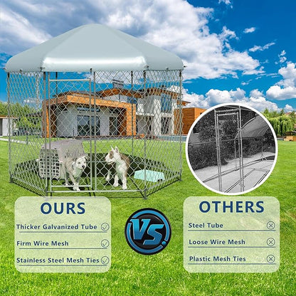 Kennel for Large Dogs,6.9'L x 6.9'W x 7.5'H Outdoor Dog Fence for Yard,Dog House Outside for Big Dog Run,Dog Enclosure with Roof