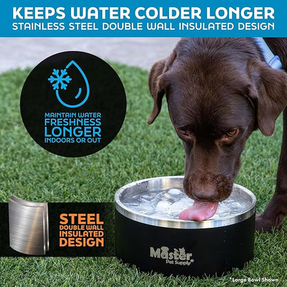 Master Pet Supply Stainless Steel Dog Bowls - 25 oz, Heavy Duty - Crimson Flame, Double Wall Extra-Thick Insulated, Non-Slip Pet Water Bowl for Dogs, Cats & Pets, Anti Rust Metal, Dish Washer Safe