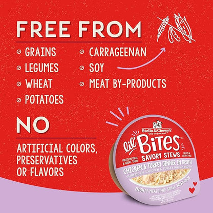 Stella & Chewy's Lil Bites Savory Stews for Small Breeds Chicken & Turkey Dinner in Broth, 2.7 oz Cups (Pack of 12)