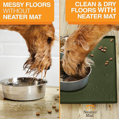 Neater Pet Brands Neater Mat Pet Mats for Food and Water, Cat & Dog Bowl Mat Waterproof Silicone, Feeding Tray, Dog Food Mats for Floors, Placemat w/Raised Edge for Under Bowls, 32" x 24", Olive