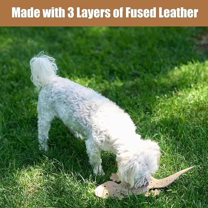 SPOT Skinneeez Leather Lizard – 15" Stuffing-Free Dog Toy with Real Leather & 2 Squeakers, Chew & Toss Toy for Small & Medium Dogs, Best for Light to Moderate Chewers