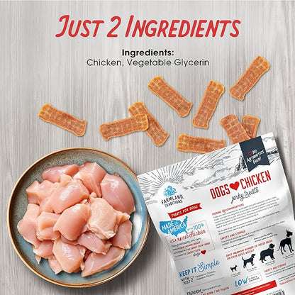 Farmland Traditions Dogs Love Chicken Jerky Dog Treats, Premium Two-Ingredient Dog Jerky with USA-Raised Chicken & No Antibiotics Ever, 3 Pound (Pack of 1) Bag.