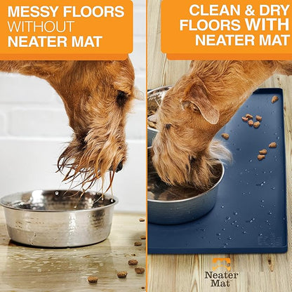 Neater Pet Brands Neater Mat Pet Mats for Food and Water, Cat & Dog Bowl Mat Waterproof Silicone, Feeding Tray, Dog Food Mats for Floors, Placemat w/Raised Edge for Under Bowls, 24" x 16", Dark Blue
