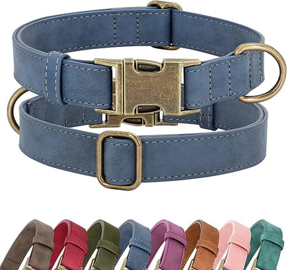 Didog Soft PU Leather Dog Collar, Stylish Quick Released Dog Collars for Small Dogs, Easy Clean Adjustable Pet Collar for Daily Walking, Blue, S Fit 10-15" Neck