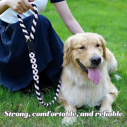 Handmade 5ft Braided Cotton Dog Leash with Unique Floral Handle, Durable and Stylish, Ideal for Small to Large Dogs, Black & Pink Color