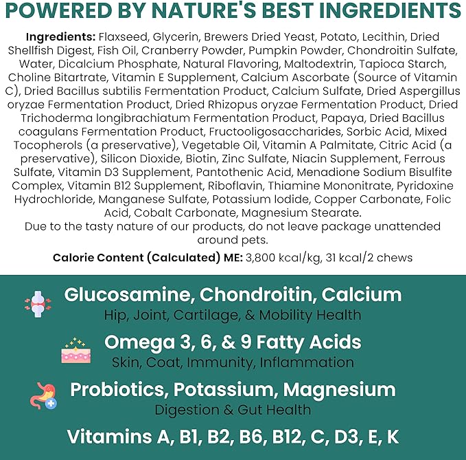 Dog Multivitamin Chewable - Chew + Heal 12-in-1, 60 Ct, Puppy & Senior Dog Vitamins & Supplements for Hip & Joint, Skin & Coat, Immune Support with Glucosamine, Omega 3,6,9, Probiotics, Chicken Flavor
