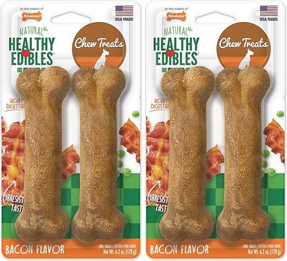 Nylabone Healthy Edibles Natural Dog Chews Long Lasting Bacon Flavor Treats for Dogs, Medium/Wolf (2 Count) (Pack of 2)