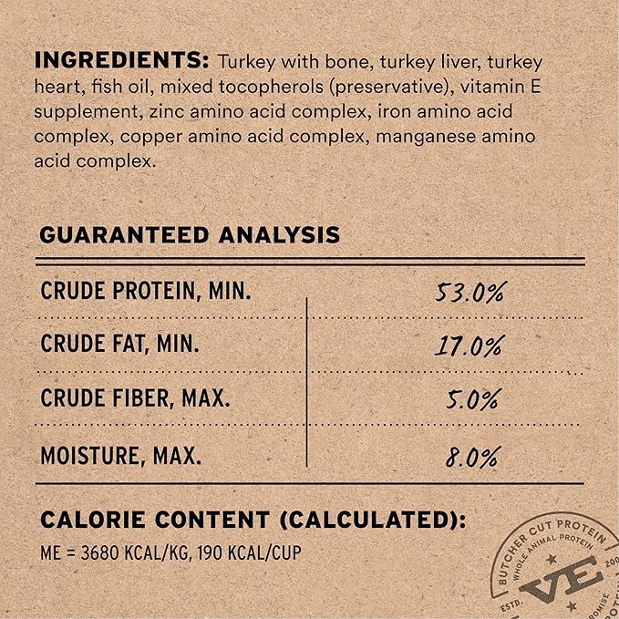 Vital Essentials Freeze Dried Dog Food, Raw Turkey Crunchy Mini Nibs | Complete Meal or Topper | 96% Turkey, Organs & Bone | Limited Ingredient, High Protein, Grain Free Dry Dog Food | 25 oz Bag