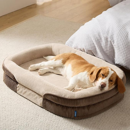 Bedsure Orthopedic Dog Beds Large Sized Dog - 360° Oval Bolster Large Dogs Bed for Senior Dogs with Waterproof Washable Cover, Big Comfort Pet Sofa Couch with Ultra-Soft Fleece, Brown, 35"