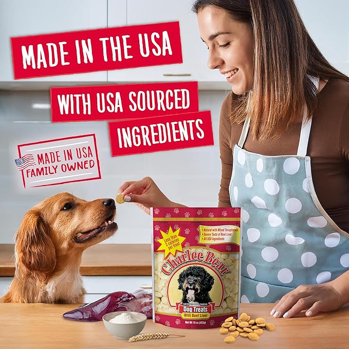 Charlee Bear Original Crunch Beef Liver Dog Treats, 16 oz - Made in the USA, Natural Training Treats for Dogs