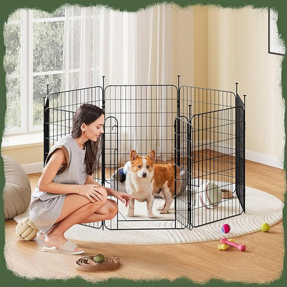 Yaheetech Expandable Dog Playpen, 8 Panel 32 inch Puppy Playpen with Door Indoor/Outdoor Pet Fence for Small Medium Dogs