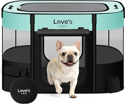 Love's cabin Pet Puppy Dog Playpen, Small Dog Tent Crates Cage Indoor/Outdoor, Portable Exercise Playpen for Dog and Cat, Foldable Pop Up Dog Kennel Playpen with Carring Case (S, Green)