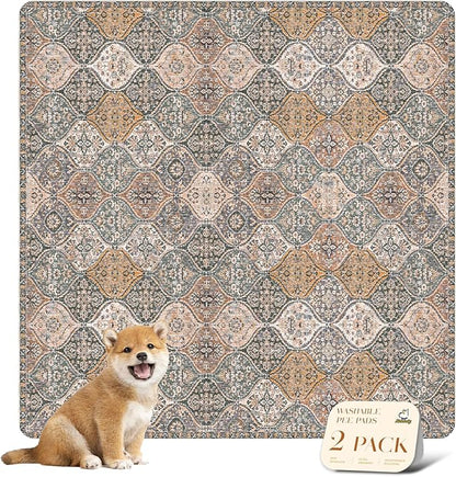 nunubaby Washable Pee Pads for Dogs, Stylish, Non-Slip and Leak-Proof Pee Pads. Reusable Potty Pads for Dogs for Crates and Floors.(Brown/Multi, 36" x36" )
