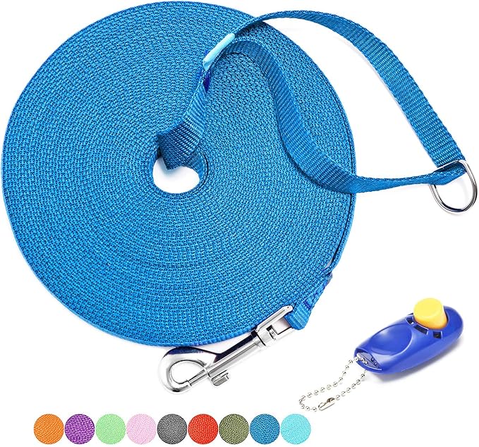 BAAPET 15/20/30/50/100 ft Long Dog Training Leash with Clickers for Small, Medium and Large Dogs or Cats (100 Feet, Blue)