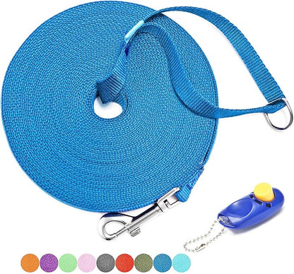 BAAPET 15/20/30/50/100 ft Long Dog Training Leash with Clickers for Small, Medium and Large Dogs or Cats (100 Feet, Blue)