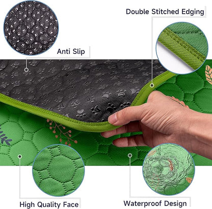 Sunheir Washable Pee Pads for Dogs 2-Pack Reusable Puppy Pads Pet Training Pads, Waterproof Dog Pee Pads for Crate, Whelping Pad, Non-Slip Protects Against Urine Leakage (Leaves - Green, 31x36)