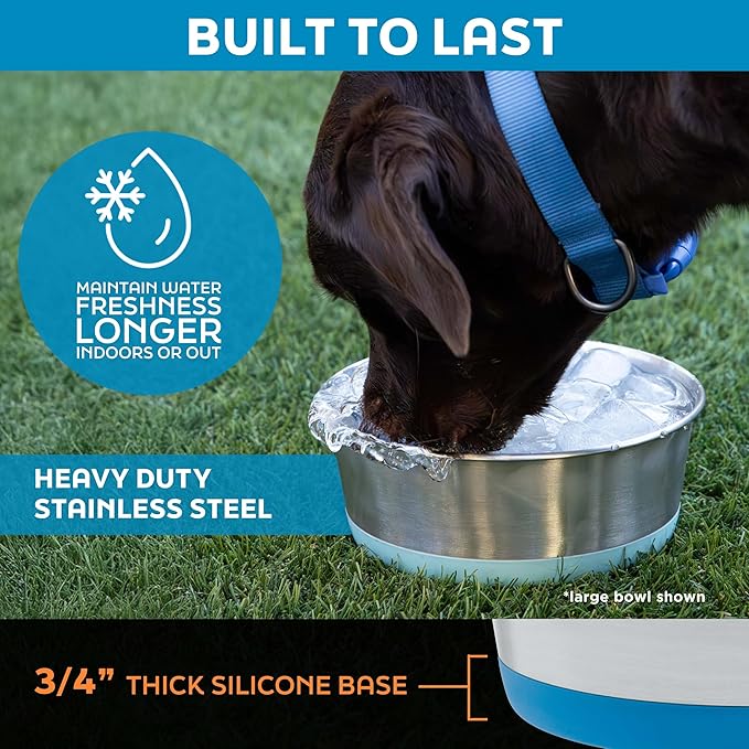 Master Pet Supply Stainless Steel Dog Bowls Set of 2 with Extra Thick Silicone Base - 4 Cup (32 oz) Navy Blue, Non-Slip, Dishwasher Safe Metal Bowls, Pet Dog Food Bowl for Dogs, Cats, Anti Rust