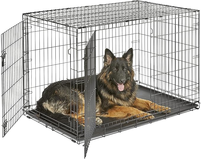 Midwest Homes for Pets 48-Inch New World Crate for Extra-Large Breeds, 90-110 lbs, Double Door Folding Dog Crate, Leak-Proof Tray & Secure Latches, Portable, Durable & Easy to Assemble