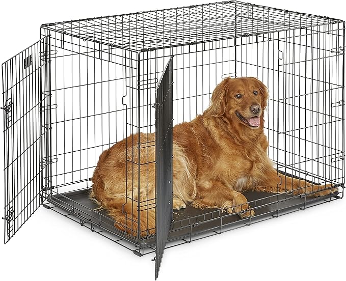 MidWest Homes for Pets Double Door iCrate Starter Kit, 42-inch Dog Crate Bundle for Large Dogs, Includes Cage, Pet Bed, 2 Bowls and Privacy Cover