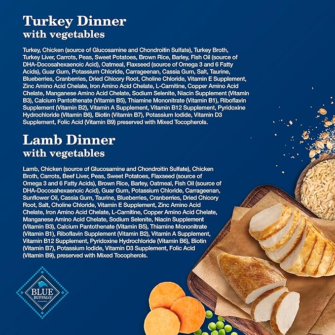 Blue Buffalo Homestyle Recipe Senior 7+ Turkey and Lamb Wet Dog Food for Senior 7+ Dogs, 12.5 oz. Cans, 6 Count Variety Pack