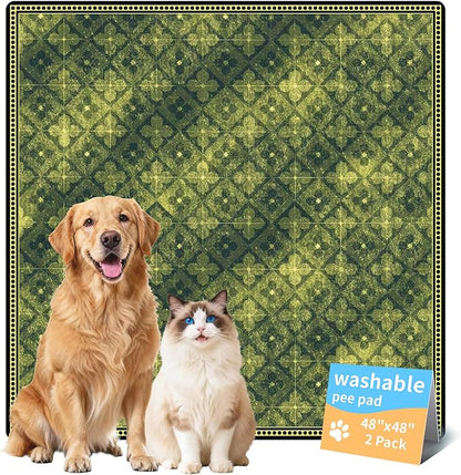 Washable Pee Pads for Dogs, Reusable Puppy Potty Training Pads, Ultra-Absorbent Thick Waterproof Leak-Proof Non-Slip Pads & Mat for Crate, Playpen, Floor, Whelping & Housebreaking , 2 Pack 48"x48"