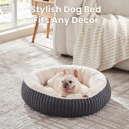 30 inches Donut Dog Bed for Medium Dogs,Calming Round Pet Bed with Removable Cover,Washable Milk Plush Faux Fur, Fits Pets up to 30 lbs(Charcoal,Medium)