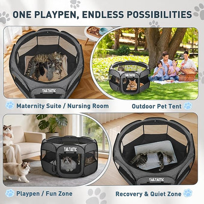 Large Cat Playpen for Multiple Cats, Extra Spacious Pet Tent Playground, Portable Dog Exercise Pen with Room for Toys & Bed, Indoor/Outdoor Enclosure for 2-3 Pets (Dark Grey, Large)