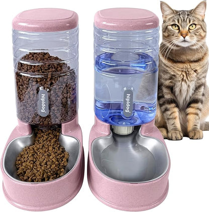 UniqueFit Cats Dogs Automatic Food Feeder and Water Dispenser Set 3.8L with Stainless Steel Bowl