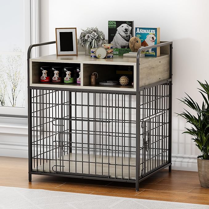 Saudism Small Dog Crate Furniture, Puppy Dog Kennel Indoor, Wood Dog Cage Table with Drawers Storage, Heavy Duty Dog Crate, Jaula para Perros, Sturdy Metal, 27.6" L×20.5" W×31.9" H